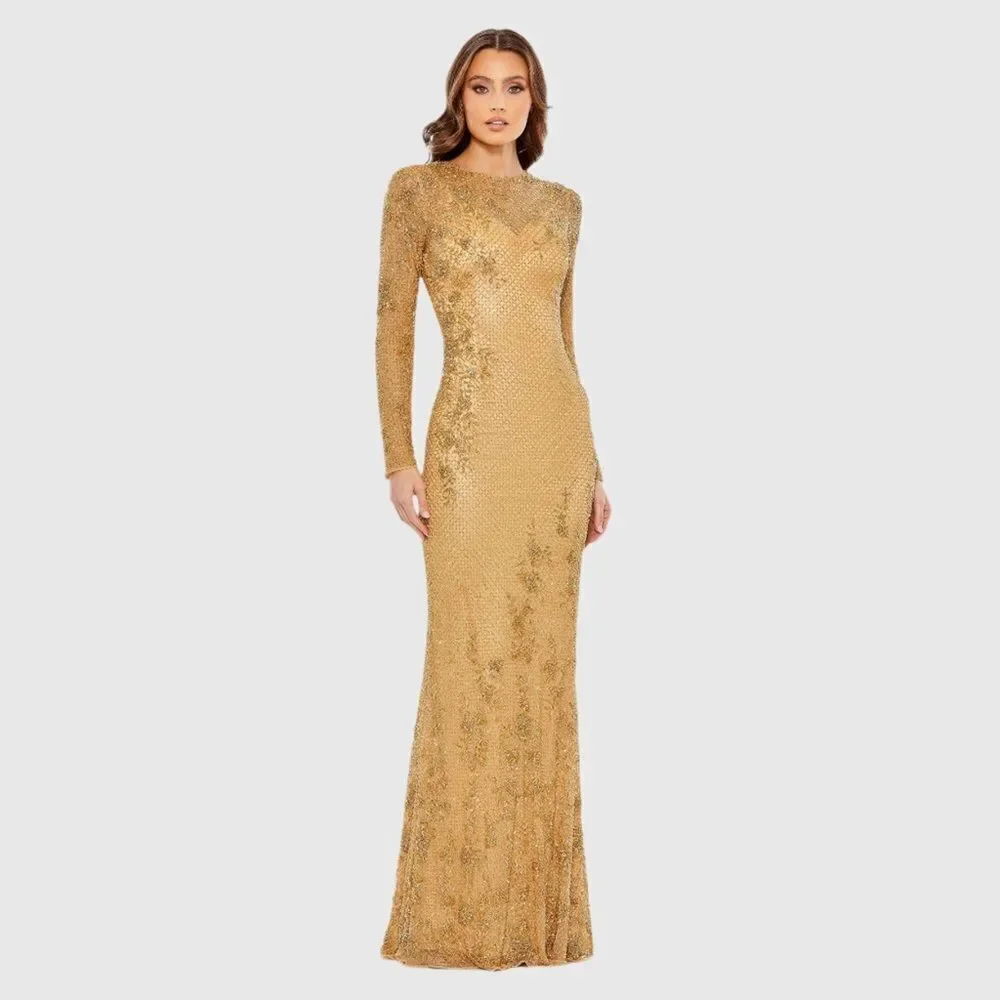 MAC DUGGAL 5504 Long Sleeve Embellished Evening Gown Dress FLAW